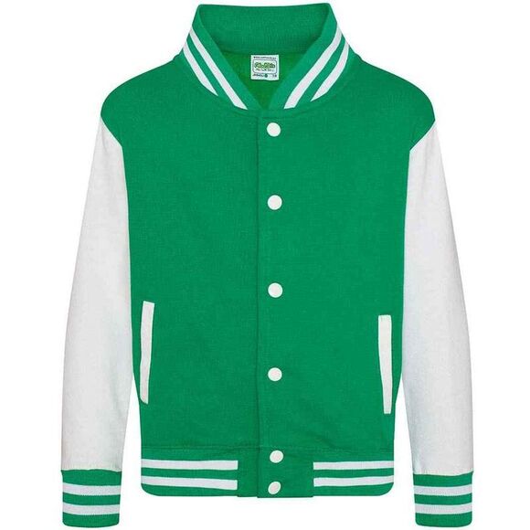 Awdis Childrens/Kids Varsity Jacket / Kelly Green/White